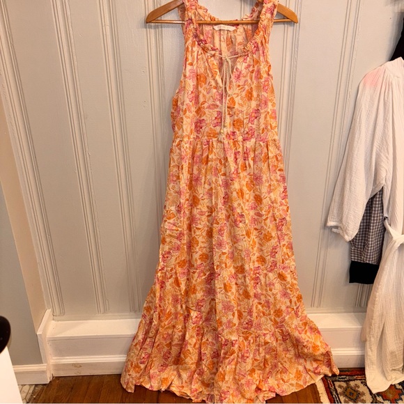 Mango Dresses & Skirts - Mango MNG Women’s 8 Pink Peach floral print sleeveless summer maxi dress ruffled
